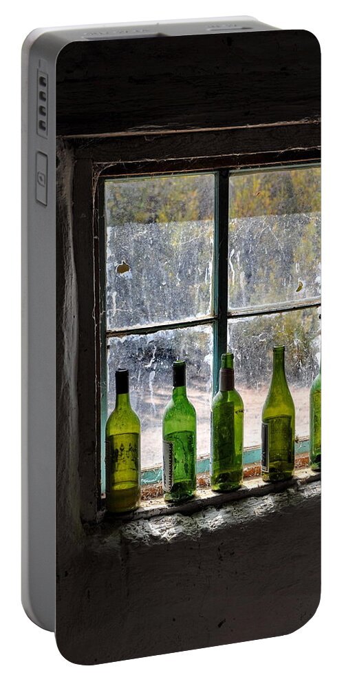 New Mexico Portable Battery Charger featuring the photograph Green Bottles In Window by Ron Weathers