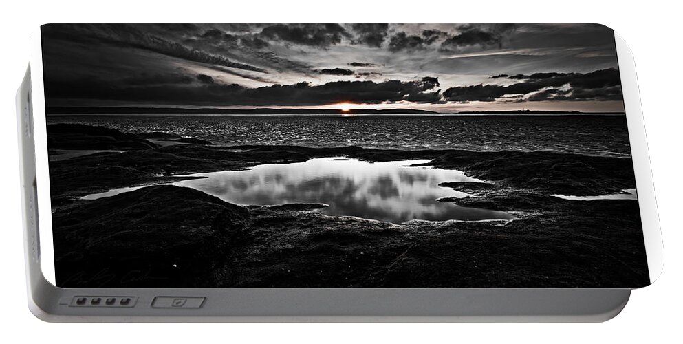 Black And White Portable Battery Charger featuring the photograph Red Rock Beach  by B Cash