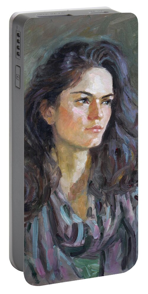 Portrait Portable Battery Charger featuring the painting Ana by Ylli Haruni