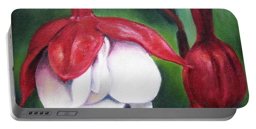 Fuchsia Portable Battery Charger featuring the painting Big Bold and Beautiful by Lori Brackett
