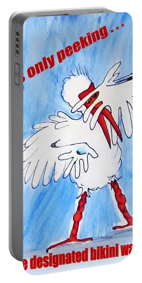 Watercolor Portable Battery Charger featuring the drawing Bikini Watcher by Carol Allen Anfinsen
