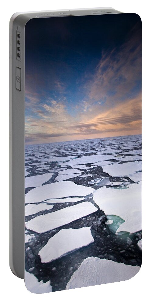 00427975 Portable Battery Charger featuring the photograph Ice Floes At Sunset Near Mertz Glacier #1 by Colin Monteath