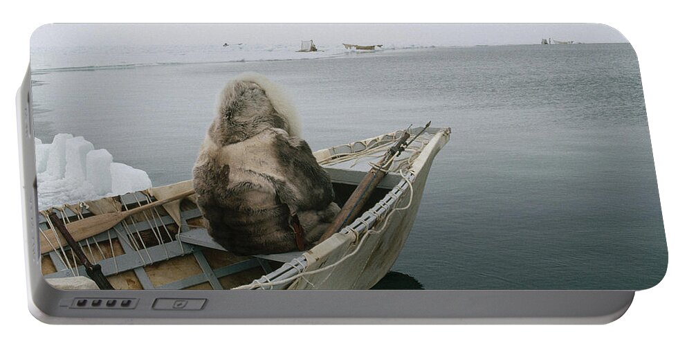 00112350 Portable Battery Charger featuring the photograph Inuit Hunter In Traditional Clothes #1 by Flip Nicklin