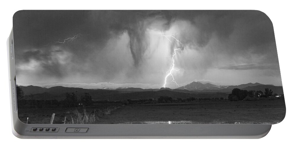'boulder County' Portable Battery Charger featuring the photograph Lightning Striking Longs Peak Foothills 3 #1 by James BO Insogna