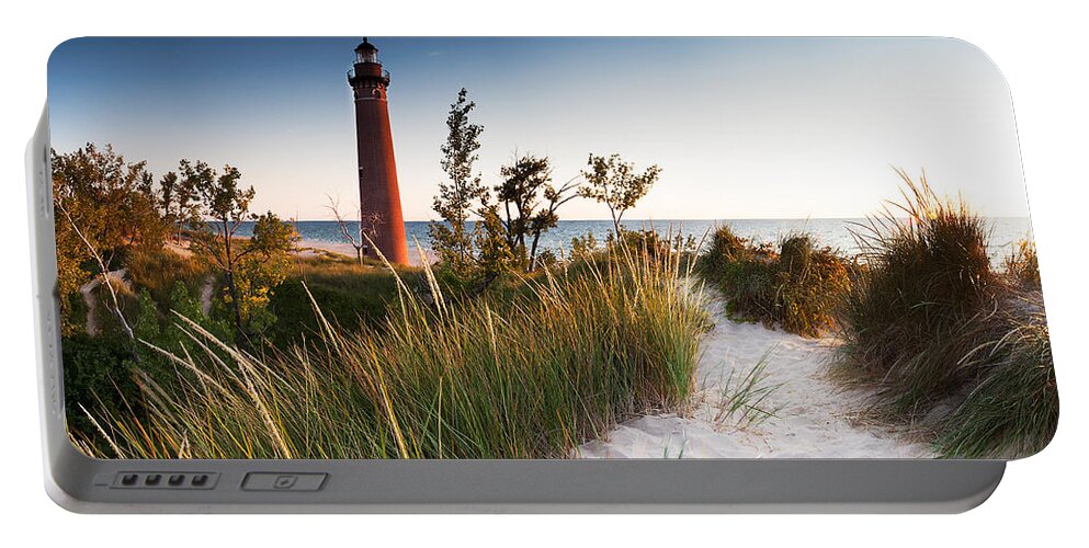 Beach Portable Battery Charger featuring the photograph Little Sable Point Light Station #1 by Larry Carr