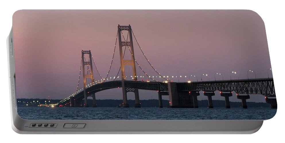 Mackinac Bridge Portable Battery Charger featuring the photograph Mackinac Bridge at Dusk by Keith Stokes