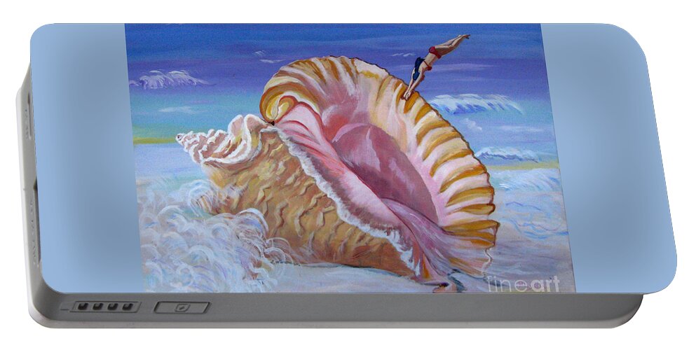 Ocean Portable Battery Charger featuring the painting Magic Conch Shell by Phyllis Kaltenbach