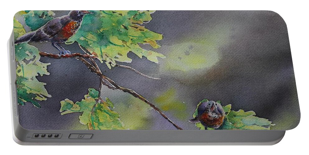 Robin Portable Battery Charger featuring the painting Ready for Take Off by Ruth Kamenev