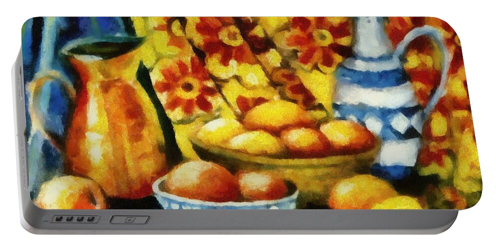 Orange Portable Battery Charger featuring the painting Still Life with Oranges #1 by Michelle Calkins