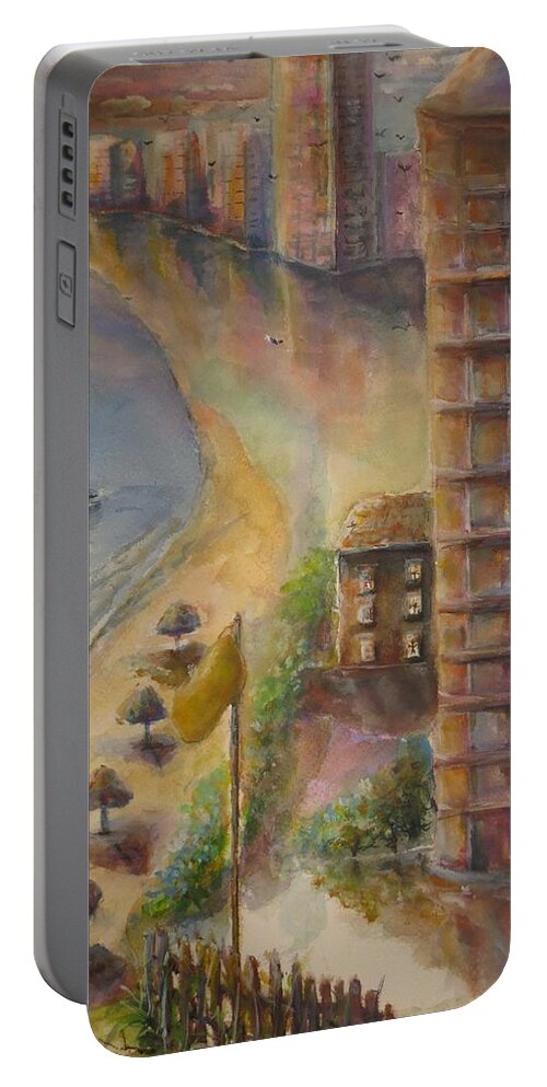 Ocean Portable Battery Charger featuring the painting Sunset Beach by Bernadette Krupa