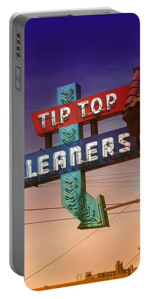 Signs Portable Battery Charger featuring the photograph Tip Top Cleaners Retro Sign #1 by Kathleen Grace