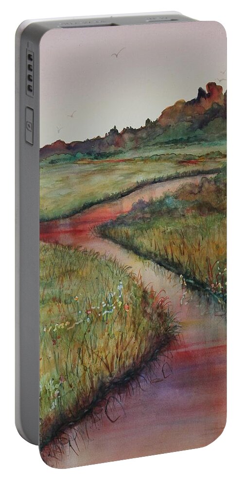 Marsh Portable Battery Charger featuring the painting Wetlands by Ruth Kamenev