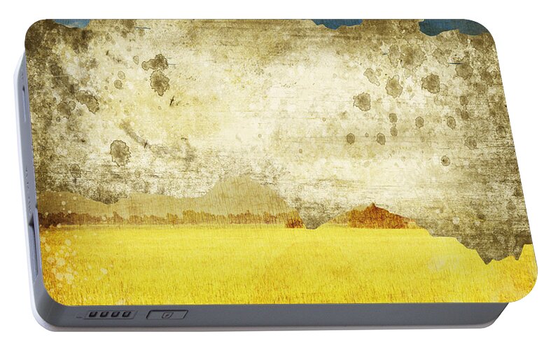 Abstract Portable Battery Charger featuring the photograph Yellow Field On Old Grunge Paper #1 by Setsiri Silapasuwanchai