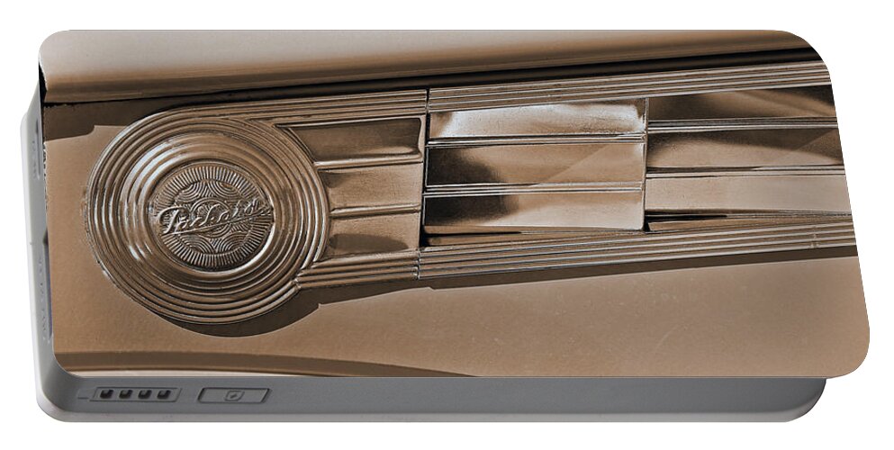 Vintage Cars Portable Battery Charger featuring the photograph 1940 Packard Hood Emblem by Bill Owen