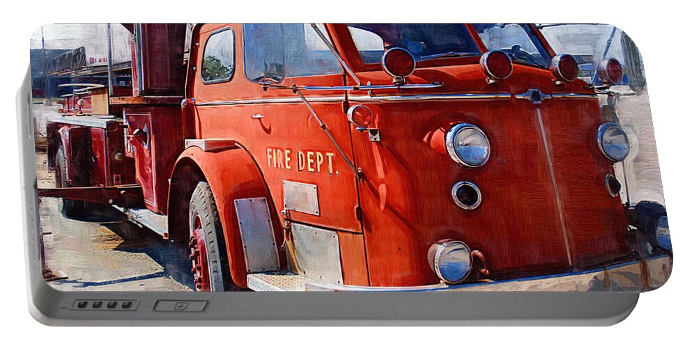 Classic Portable Battery Charger featuring the photograph 1954 American LaFrance Classic Fire Engine Truck by Kathy Clark