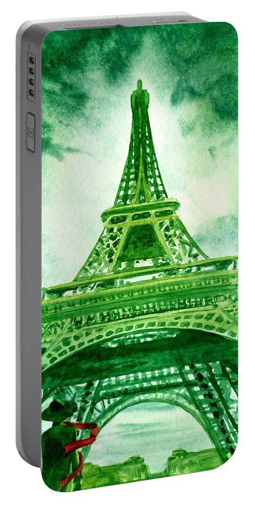 Paris Portable Battery Charger featuring the painting Eiffel Tower Paris #5 by Irina Sztukowski
