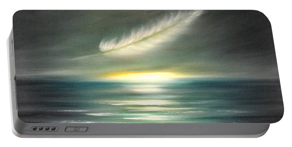 Sunset Portable Battery Charger featuring the painting Feather at Sunset #2 by Gina De Gorna