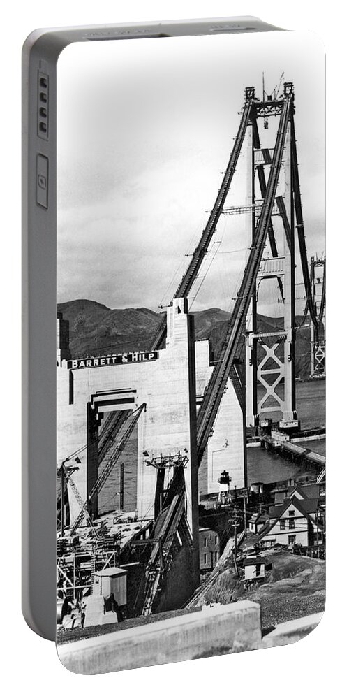 1930s Portable Battery Charger featuring the photograph Golden Gate Bridge Work #10 by Underwood Archives