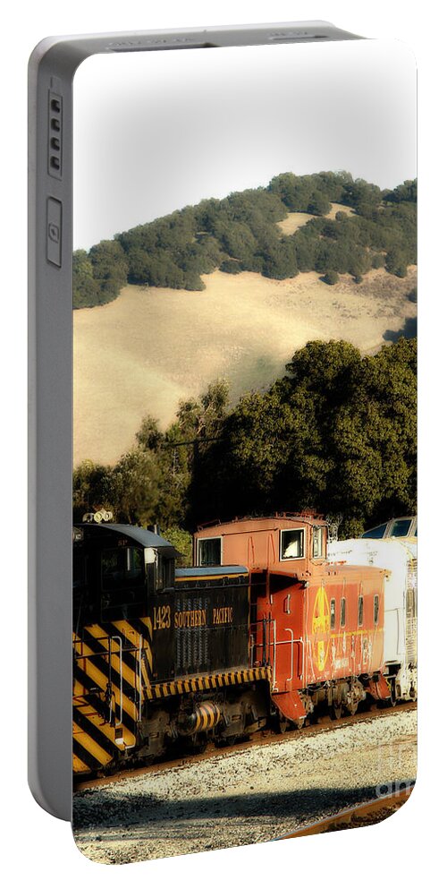 Dreamy Portable Battery Charger featuring the photograph Historic Niles Trains in California . Old Southern Pacific Locomotive and Sante Fe Caboose . 7D10819 #2 by Wingsdomain Art and Photography