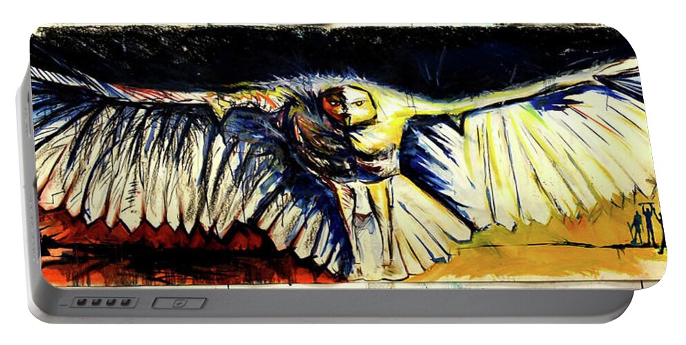 Owl Portable Battery Charger featuring the painting 2 Sides 2 Peace by John Gholson