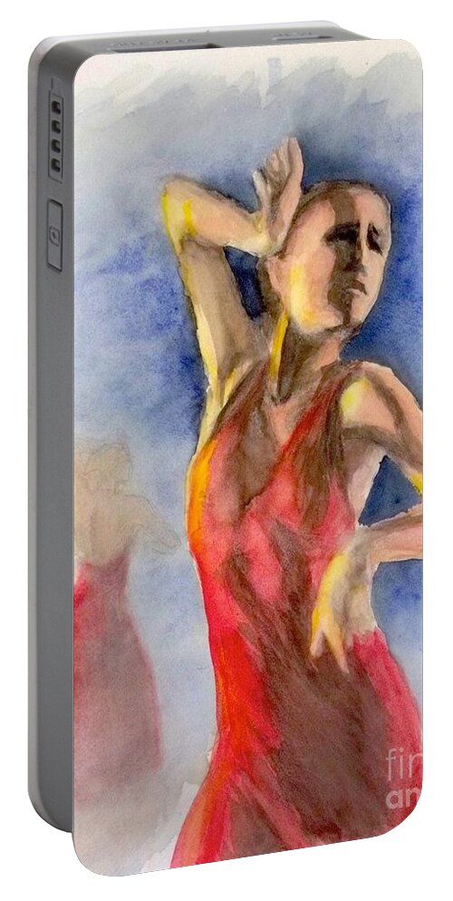 Flamenco Portable Battery Charger featuring the painting A Flamenco Dancer 2 by Yoshiko Mishina