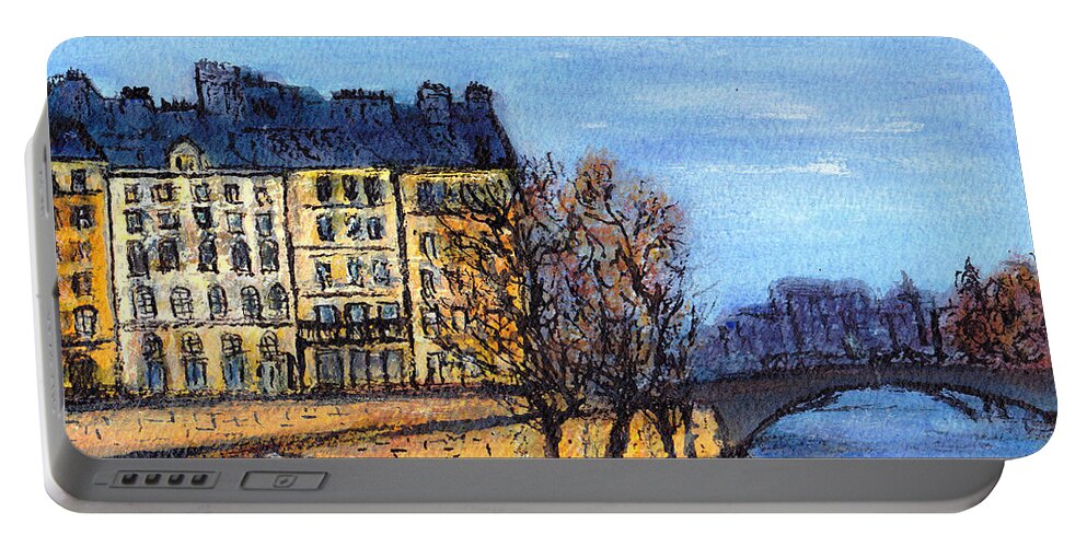 France Portable Battery Charger featuring the painting A Glimpse of Paris No 3 by Jackie Sherwood