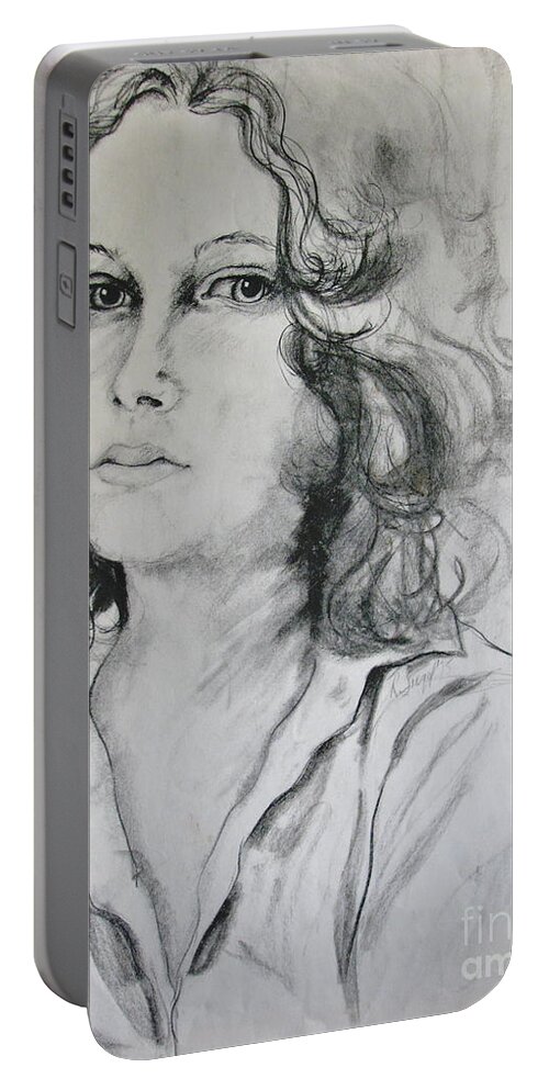 Portrait Portable Battery Charger featuring the drawing A Look Within by Rory Siegel