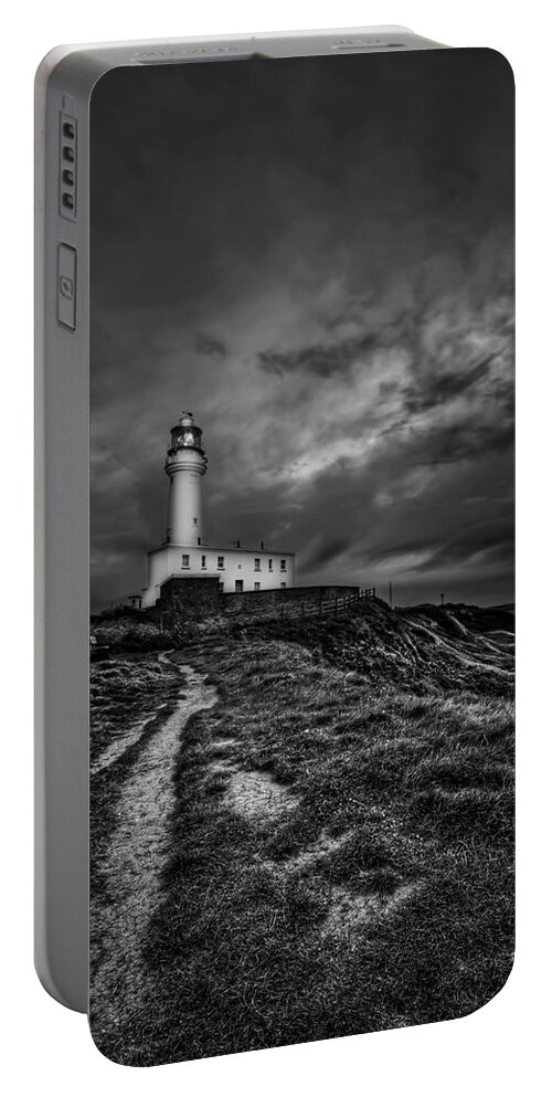 Lighthouse Portable Battery Charger featuring the photograph A Path To Enlightment BW by Evelina Kremsdorf