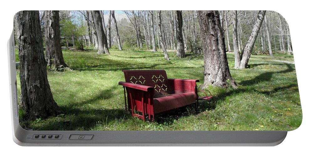 Old Metal Bench Portable Battery Charger featuring the photograph A perfect bench in the country by Kim Galluzzo Wozniak