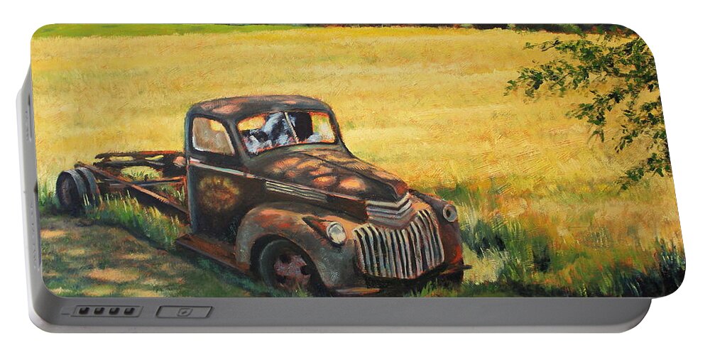 Truck Portable Battery Charger featuring the painting A spot in the shade by Daniel W Green