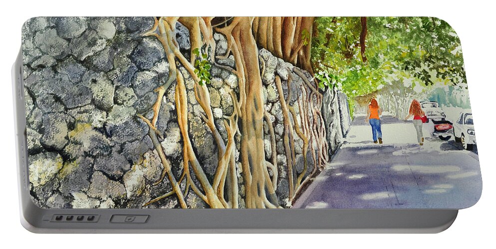 Coconut Grove Historical Architecture South Florida Portable Battery Charger featuring the painting A Walk in the Grove by Terry Arroyo Mulrooney