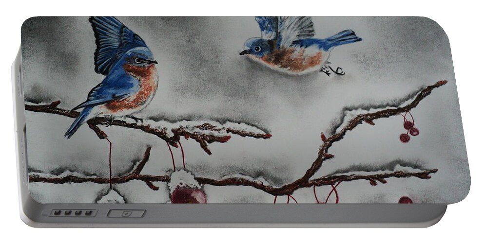 Winter Portable Battery Charger featuring the drawing A Warm Winter Welcome by Carla Carson