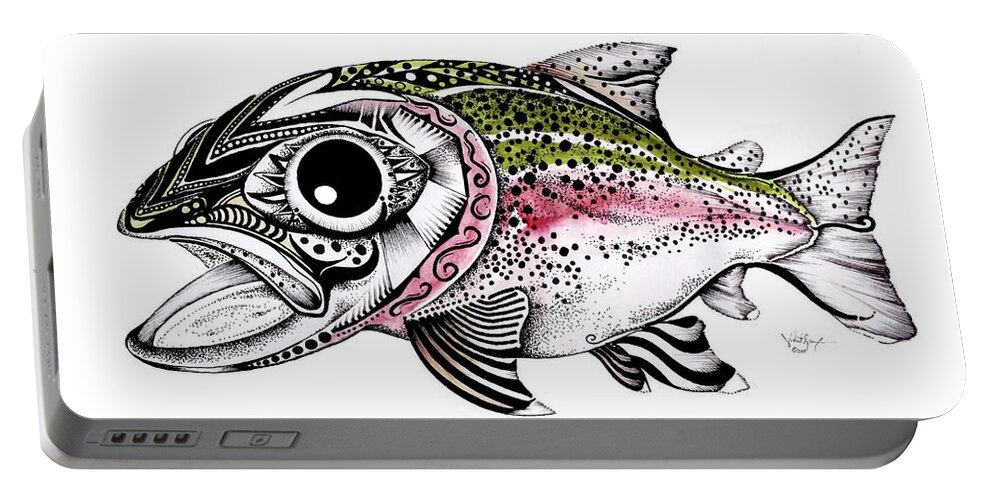 Rainbow Trout Portable Battery Charger featuring the painting Abstract Alaskan Rainbow Trout by J Vincent Scarpace