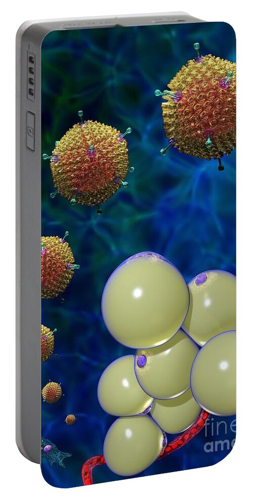 36 Portable Battery Charger featuring the digital art Adenovirus 36 and Fat Cells by Russell Kightley