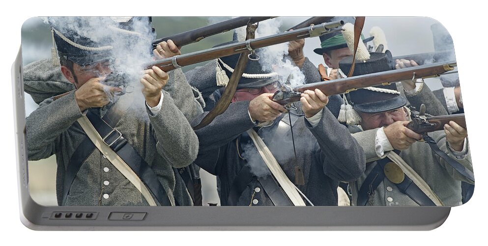 War Of 1812 Portable Battery Charger featuring the photograph American Infantry Firing by JT Lewis
