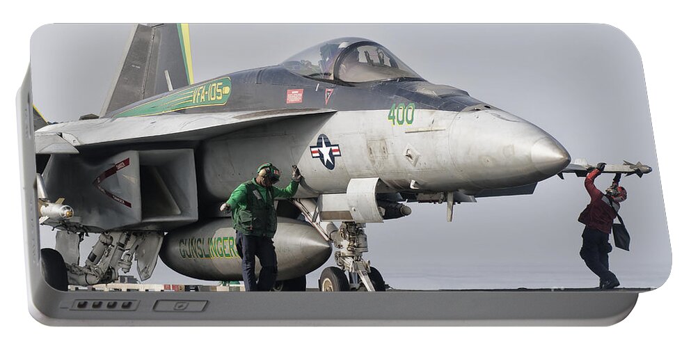 Transportation Portable Battery Charger featuring the photograph An Fa-18 Super Hornet Is Ready by Giovanni Colla