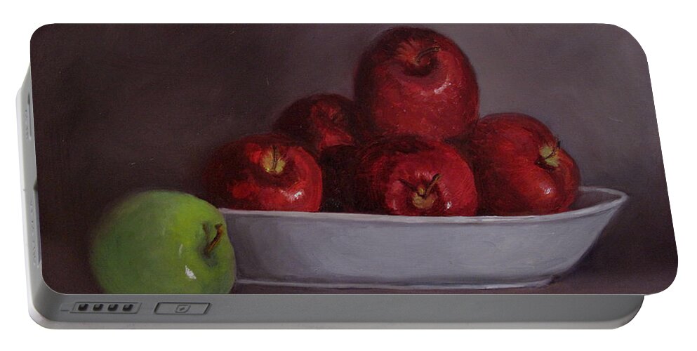 Still Life With Apples-oil On Oil Paper 19x13 Portable Battery Charger featuring the painting Apples -Still life by Asha Sudhaker Shenoy
