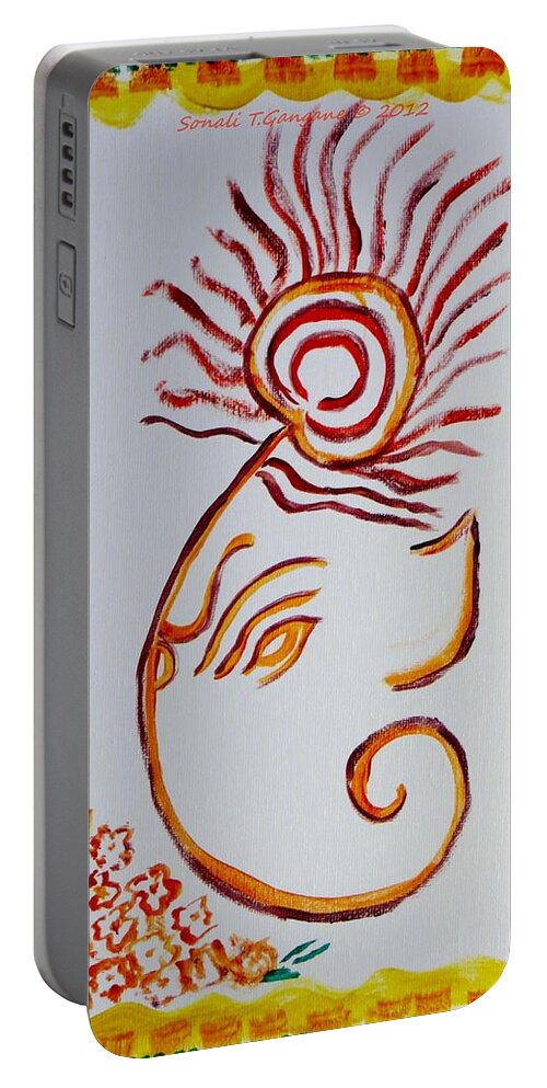 Lord Ganesha Portable Battery Charger featuring the painting Artistic Lord Ganesha by Sonali Gangane