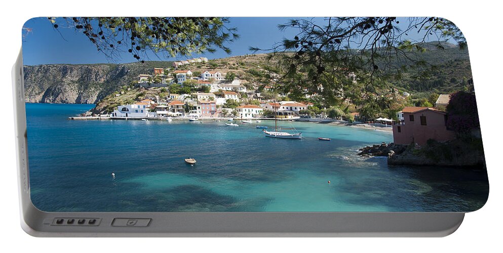 Assos Harbor In Greece Portable Battery Charger featuring the photograph Assos in Kefalonia by Rob Hemphill