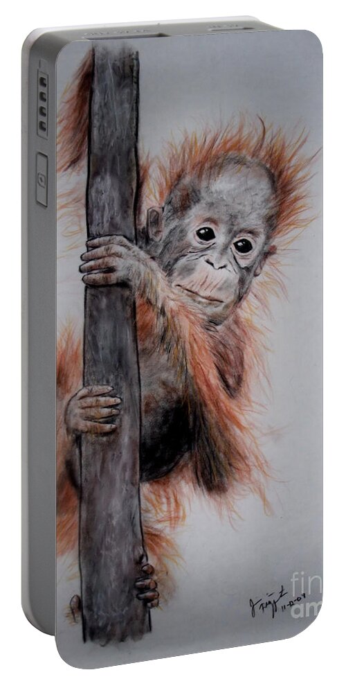 Baby Orangutan Portable Battery Charger featuring the drawing Baby Orangutan by Jim Fitzpatrick