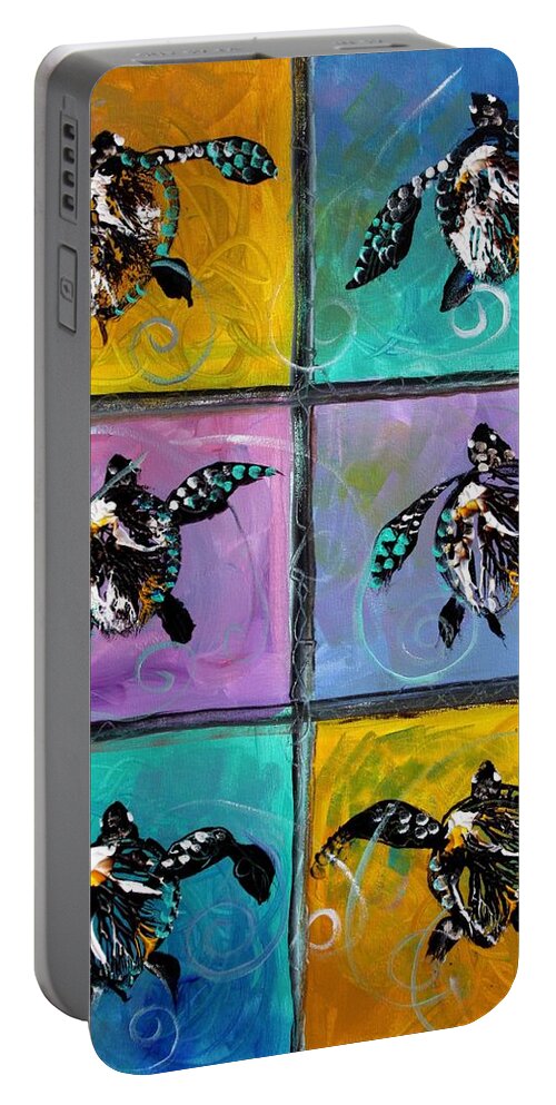 Sea Turtles Portable Battery Charger featuring the painting Baby Sea Turtles Six by J Vincent Scarpace
