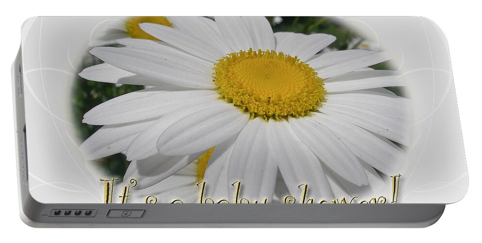 Baby Portable Battery Charger featuring the photograph Baby Shower Invitation - Ox Eye Daisy by Carol Senske