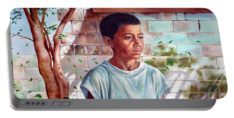 Bata Portable Battery Charger featuring the painting Bata the Filipino Child by Christopher Shellhammer