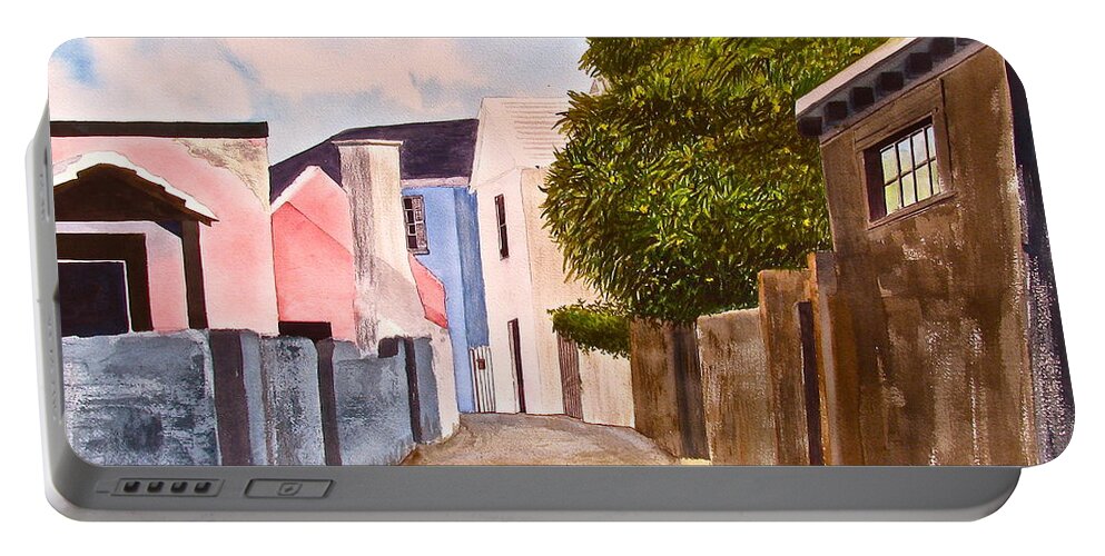 Bermuda Portable Battery Charger featuring the painting Bermuda Alley by Frank SantAgata