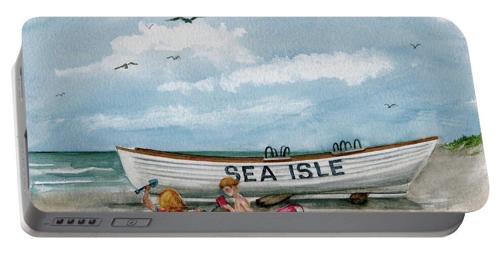 Seascape Portable Battery Charger featuring the painting Best Buddies in Sea Isle by Nancy Patterson