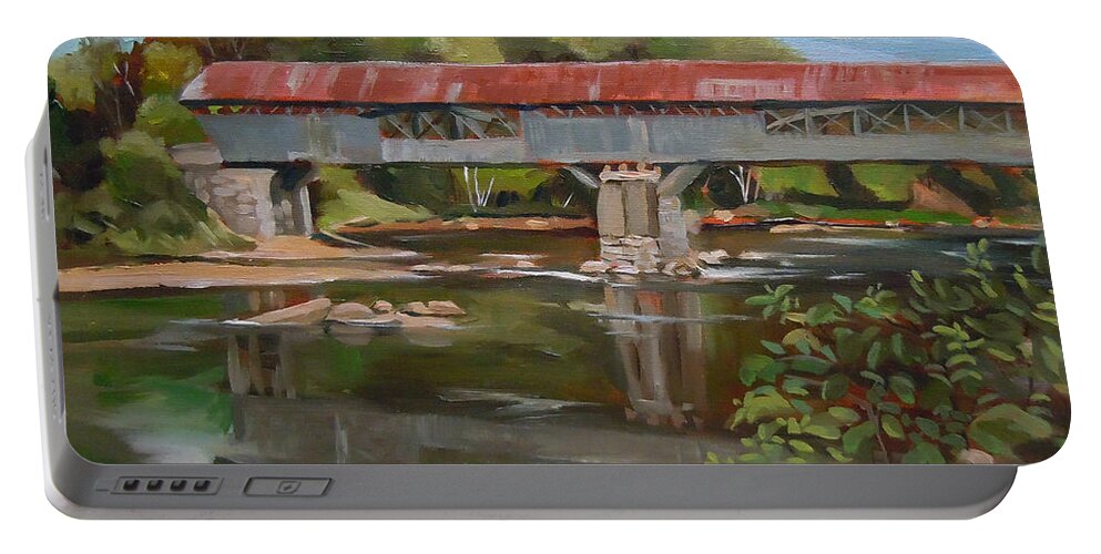 White Mountain Region Portable Battery Charger featuring the painting Blair Bridge Campton New Hampshire by Nancy Griswold