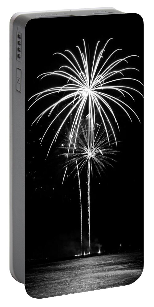 Fireworks Portable Battery Charger featuring the photograph Blooming in Black and White by Bill Pevlor