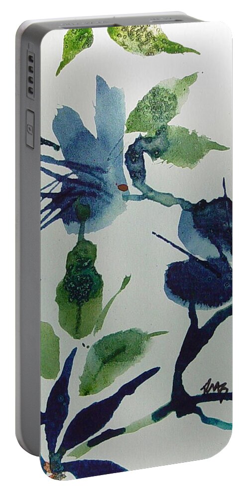 Blue Portable Battery Charger featuring the painting Blue Oriental Flower Study by Robin Miller-Bookhout