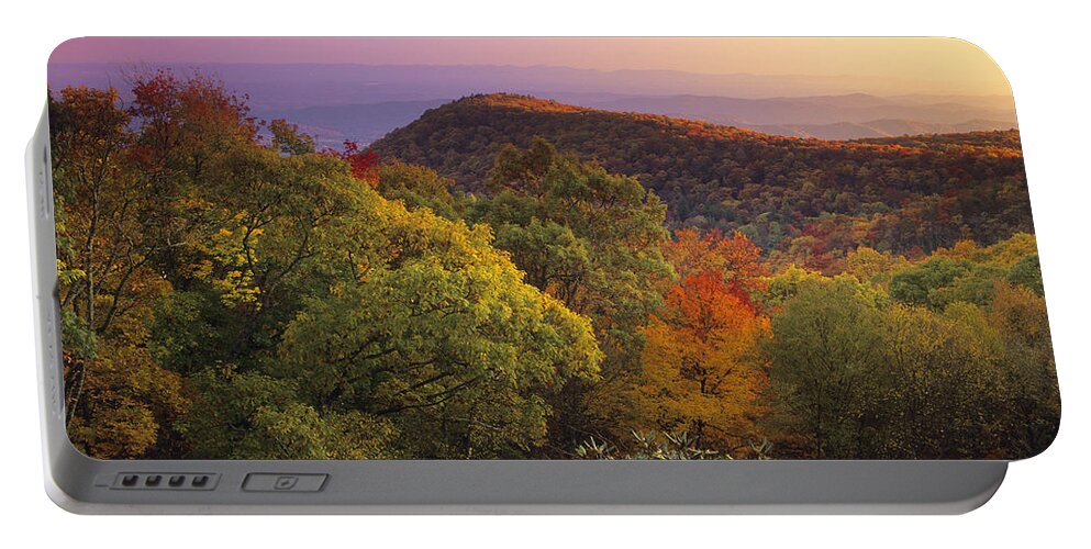 00175692 Portable Battery Charger featuring the photograph Blue Ridge Mountains With Deciduous by Tim Fitzharris