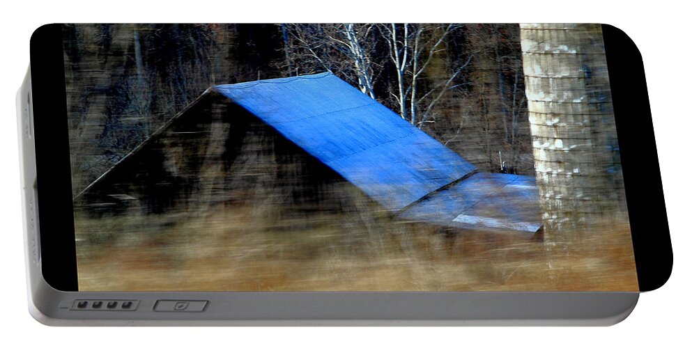 Barn Portable Battery Charger featuring the photograph 'Blue Roof Barn' by PJQandFriends Photography